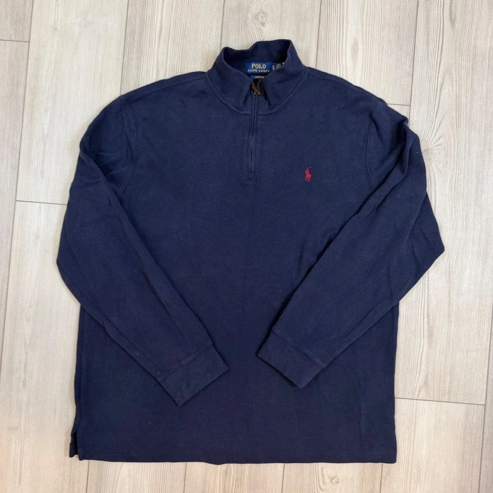 Polo Ralph Lauren Estate Rib Quarter Zip Pullover Navy Blue Mens XL